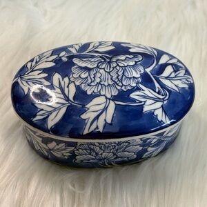 Vintage Blue and White Floral Ceramic Trinket Box